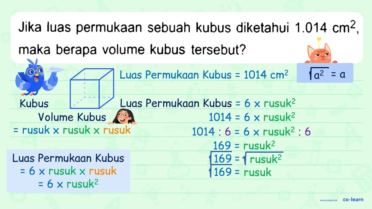 Jika luas permukaan sebuah kubus diketahui 1.014 cm^(2) ,