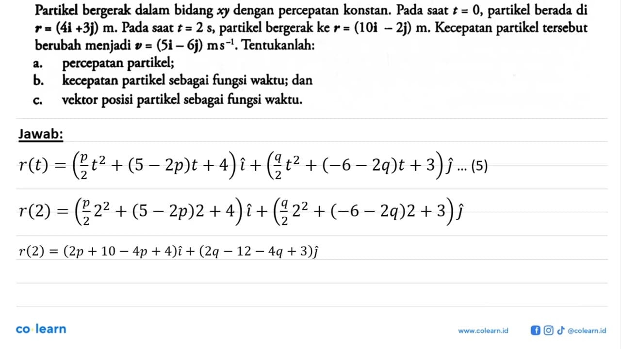 Partikel bergerak dalam bidang xy dengan percepatan