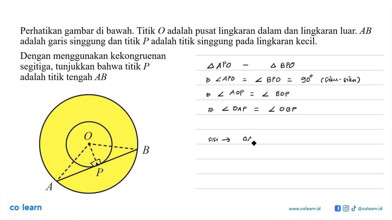 Perhatikan gambar di bawah. Titik O adalah pusat lingkaran