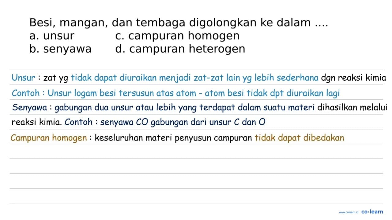 Besi, mangan, dan tembaga digolongkan ke dalam ....