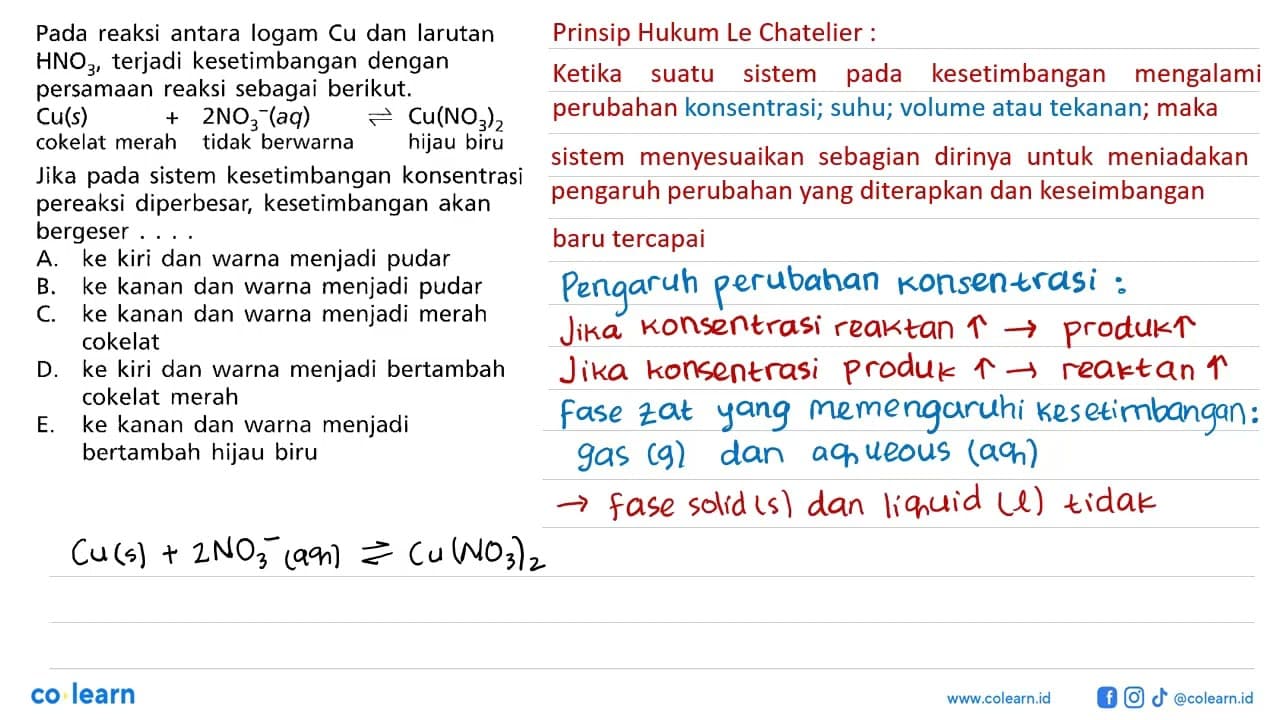 Pada reaksi antara logam Cu dan larutan HNO3, terjadi