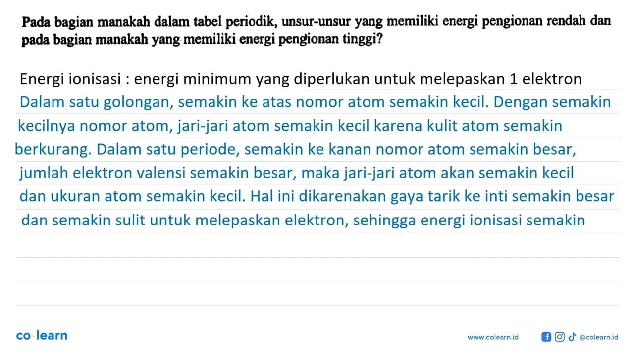 Pada bagian manakah dalam tabel periodik, unsur-unsur yang