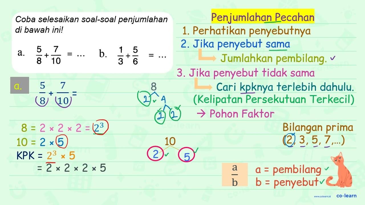 Coba selesaikan soal-soal penjumlahan pecahan di bawah ini!