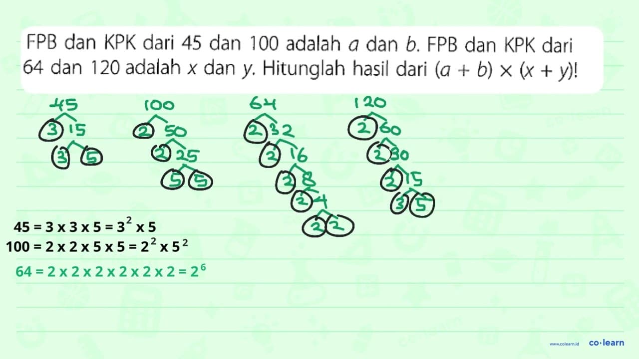 FPB dan KPK dari 45 dan 100 adalah a dan b. FPB dan KPK