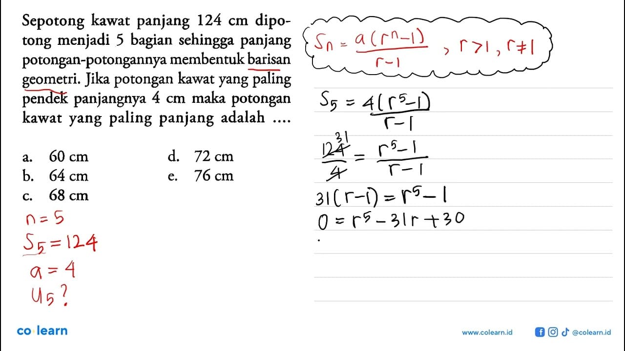 Sepotong kawat panjang 124 cm dipotong menjadi 5 bagian