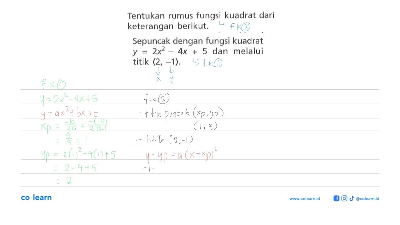 Tentukan rumus fungsi kuadrat dari keterangan berikut.