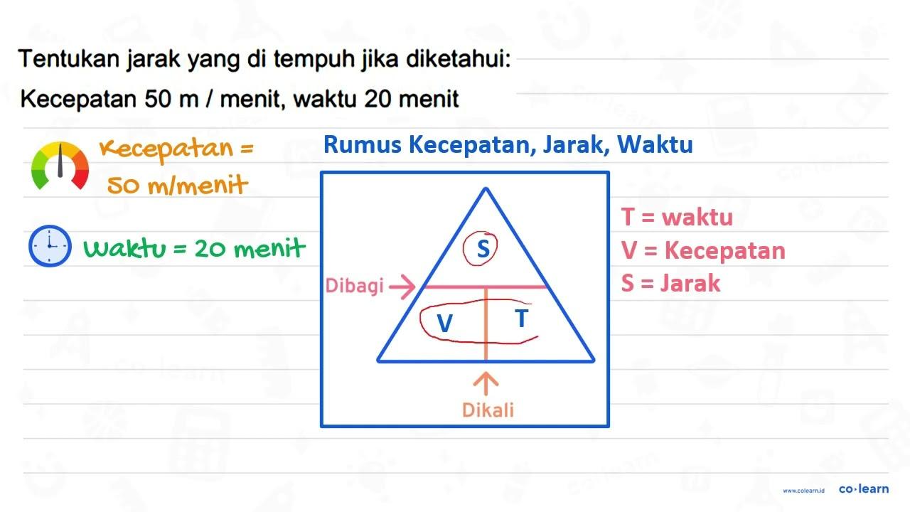 Tentukan jarak yang di tempuh jika diketahui: Kecepatan 50