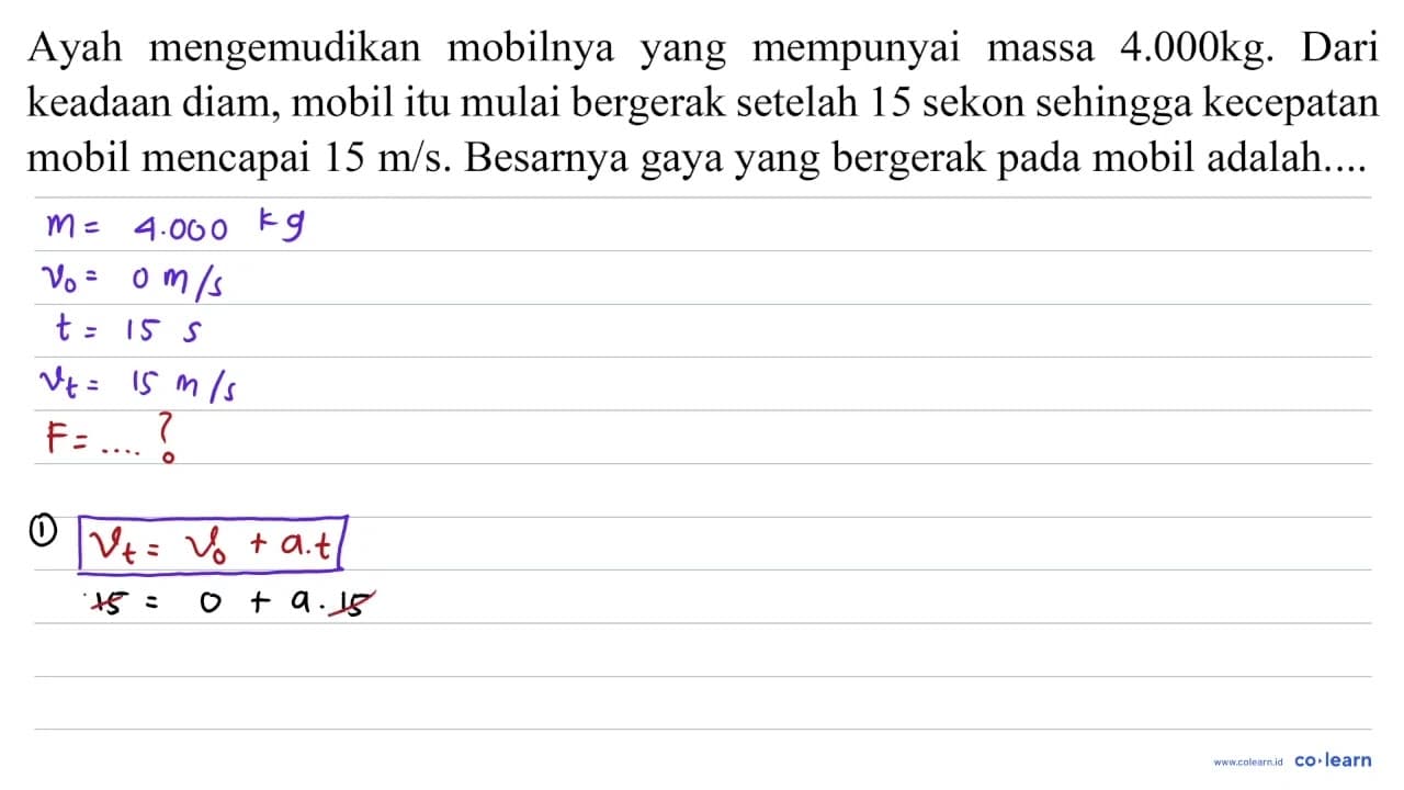 Ayah mengemudikan mobilnya yang mempunyai massa 4.000 kg .