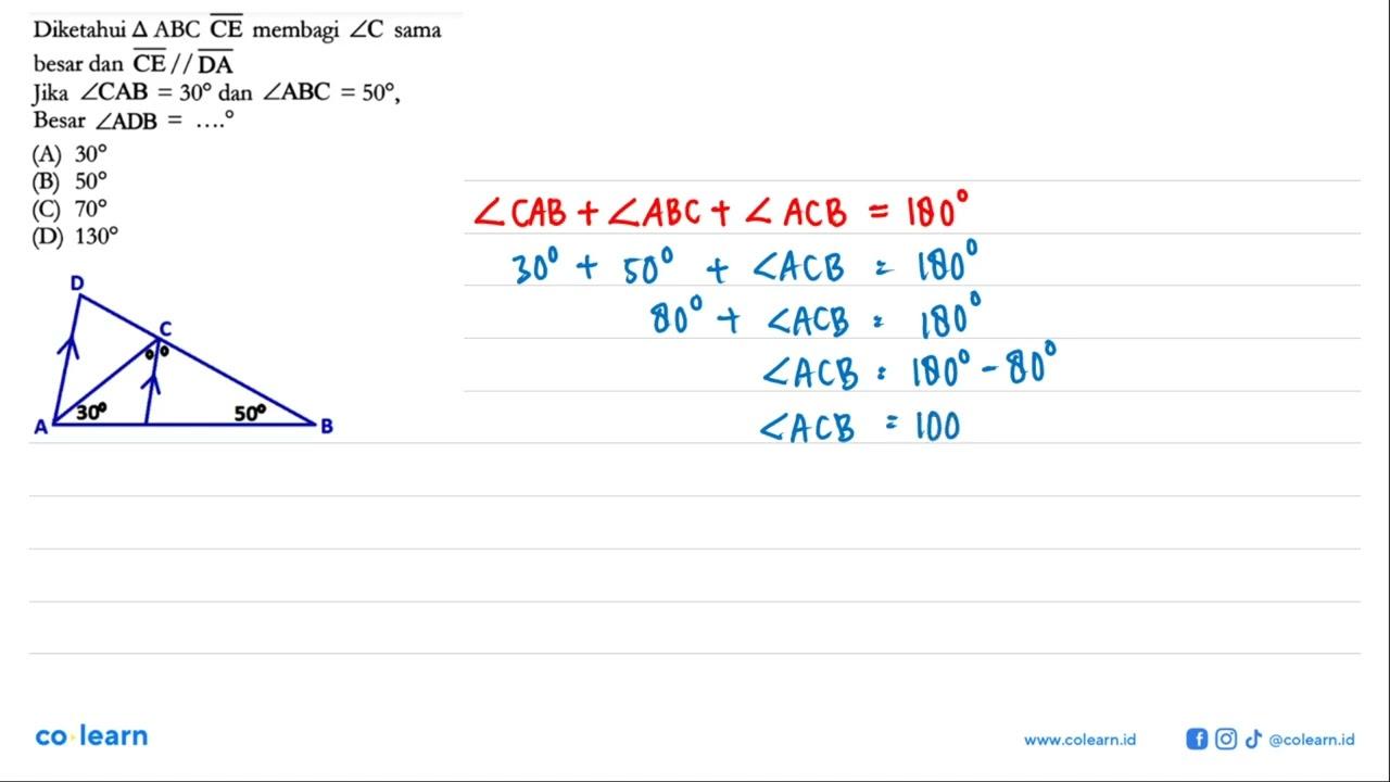 Diketahui segitiga ABC vektor CE membagi sudut C sama besar