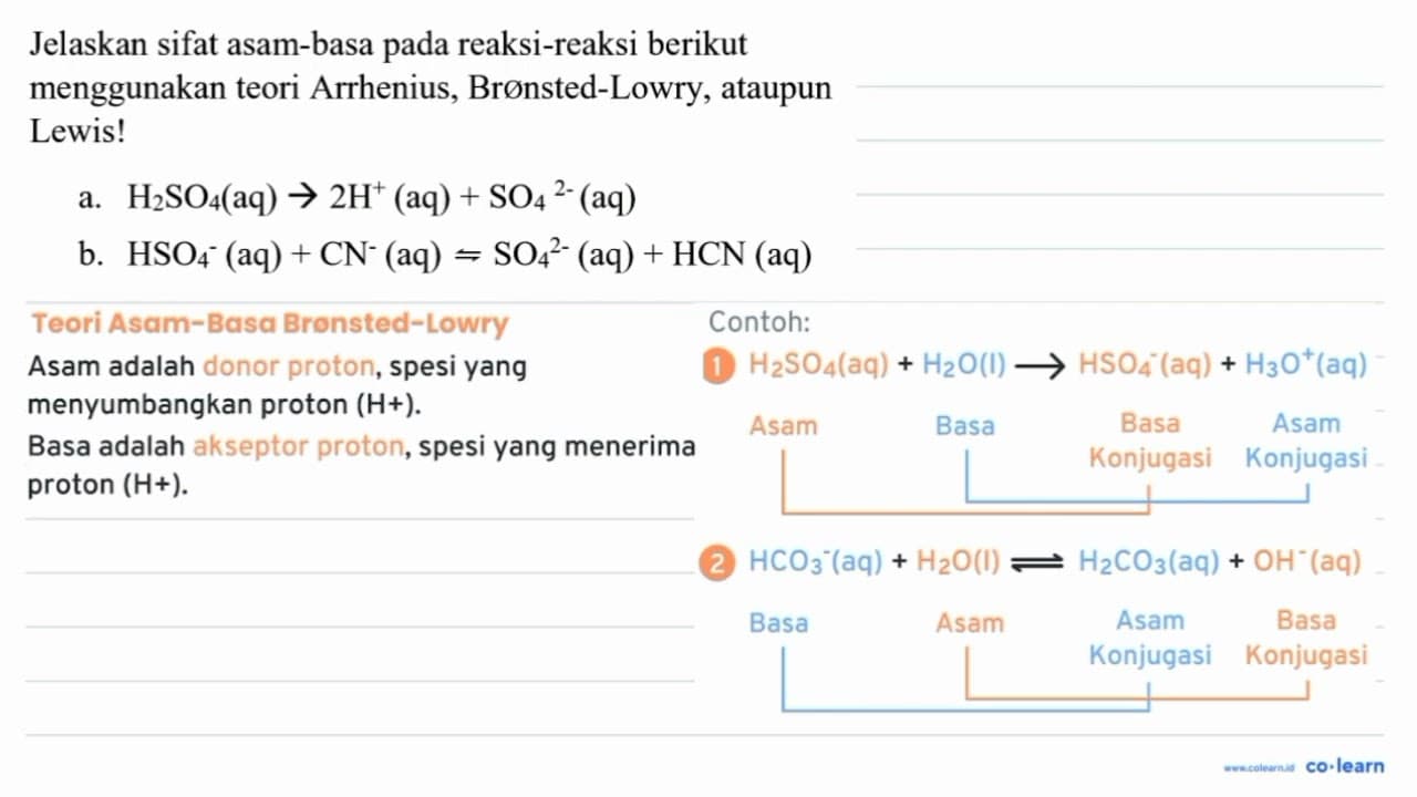 Jelaskan sifat asam-basa pada reaksi-reaksi berikut