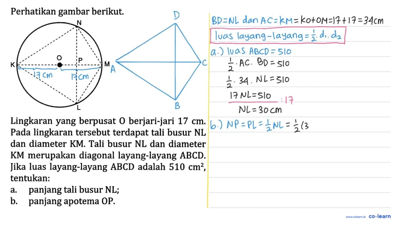 Perhatikan gambar berikut. N K O P M L Lingkaran yang