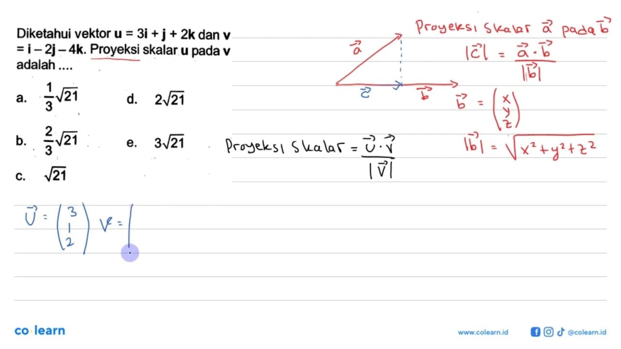 Diketahui vektor u=3i+j+2k dan vektor v=i-2j-4k. Proyeksi