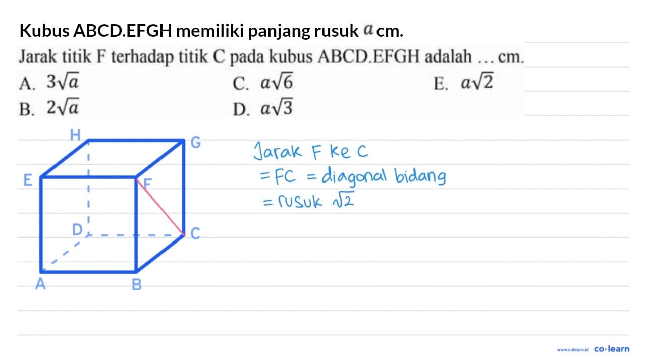 Jarak titik F terhadap titik C pada kubus ABCD . EFGH