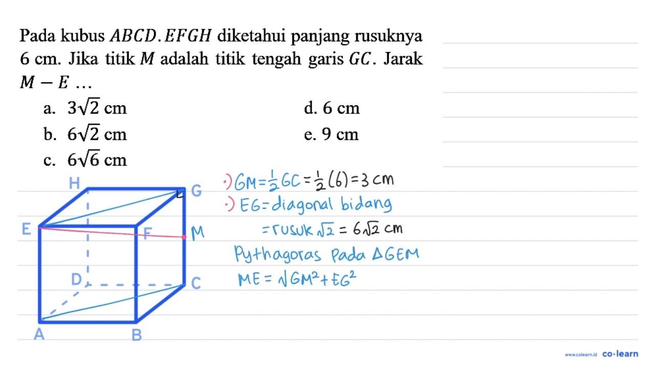 Pada kubus A B C D . E F G H diketahui panjang rusuknya 6