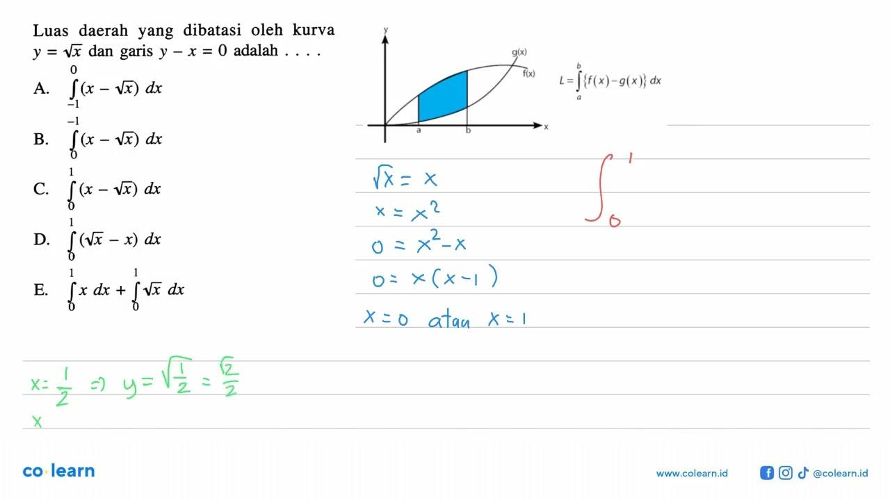 Luas daerah yang dibatasi oleh kurva y=akar(x) dan garis