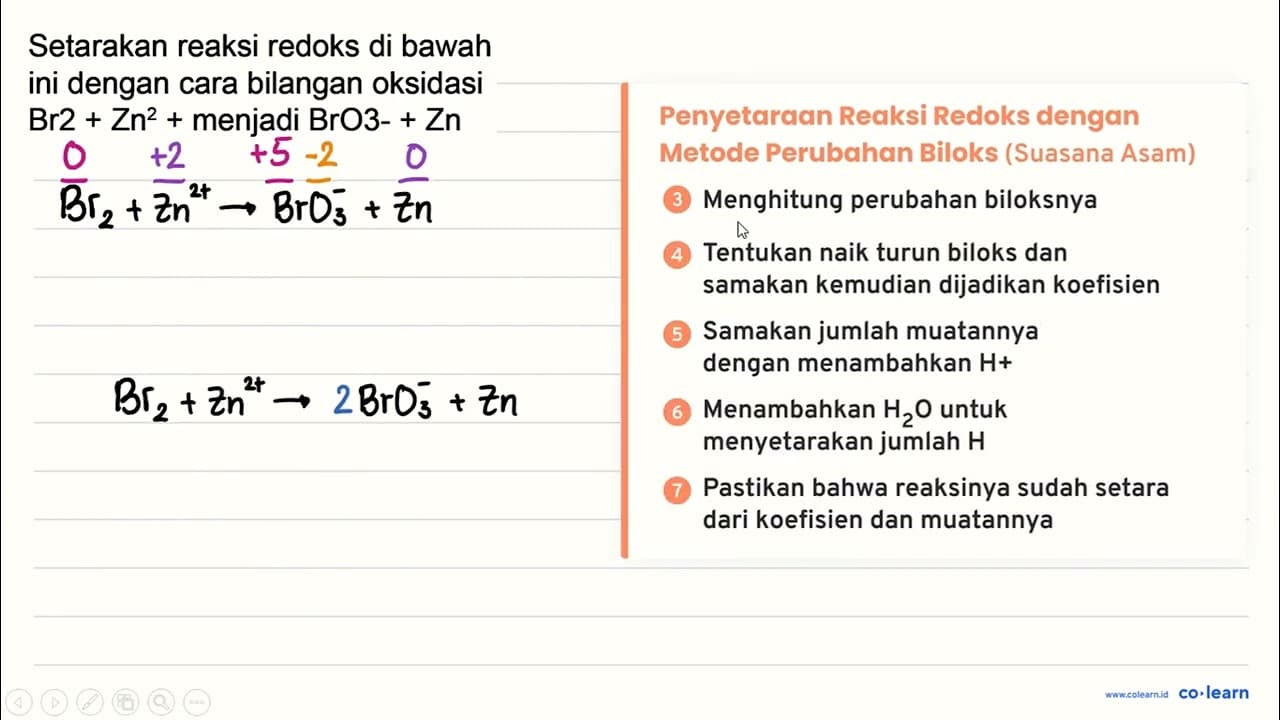 Setarakan reaksi redoks di bawah ini dengan cara bilangan