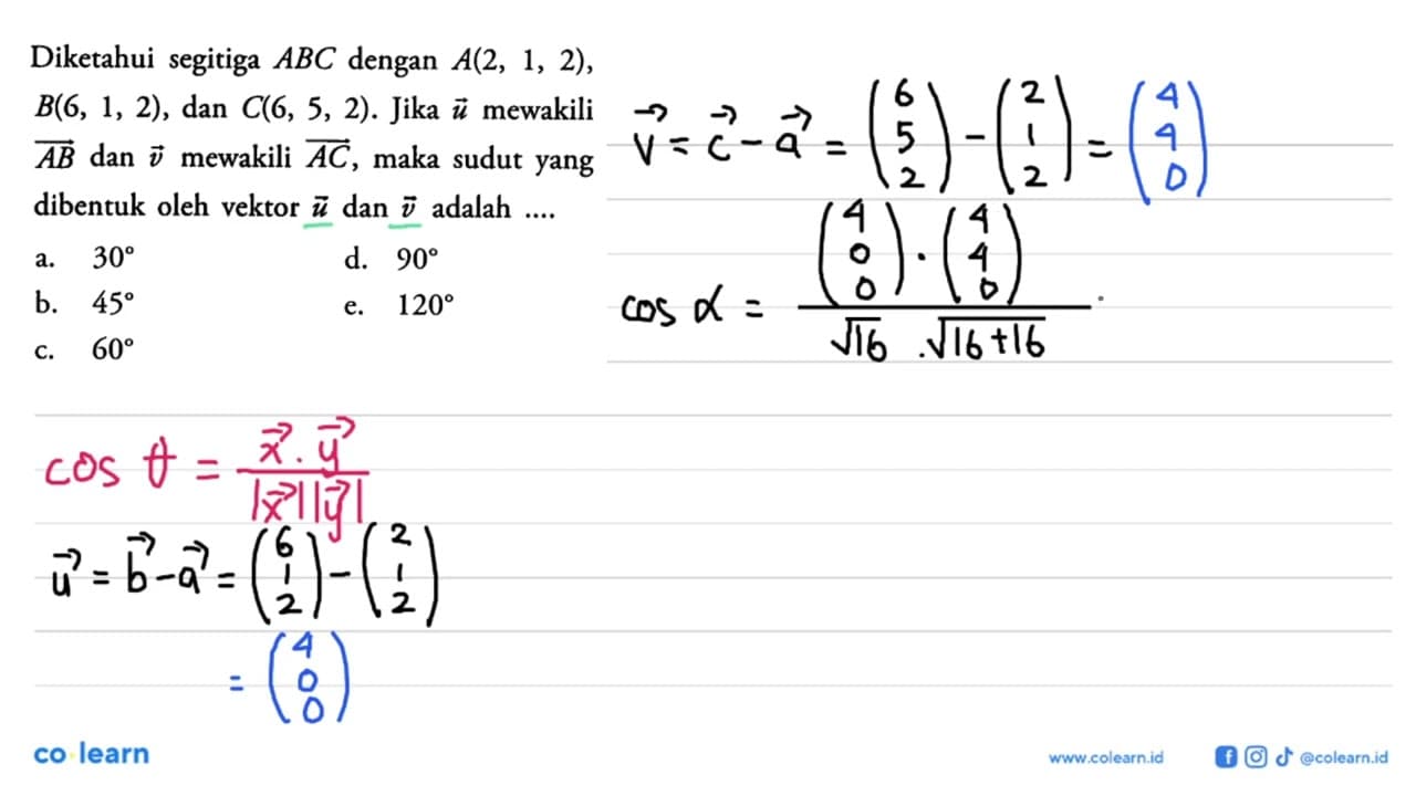 Diketahui segitiga ABC dengan A(2,1,2) , B(6,1,2) , dan