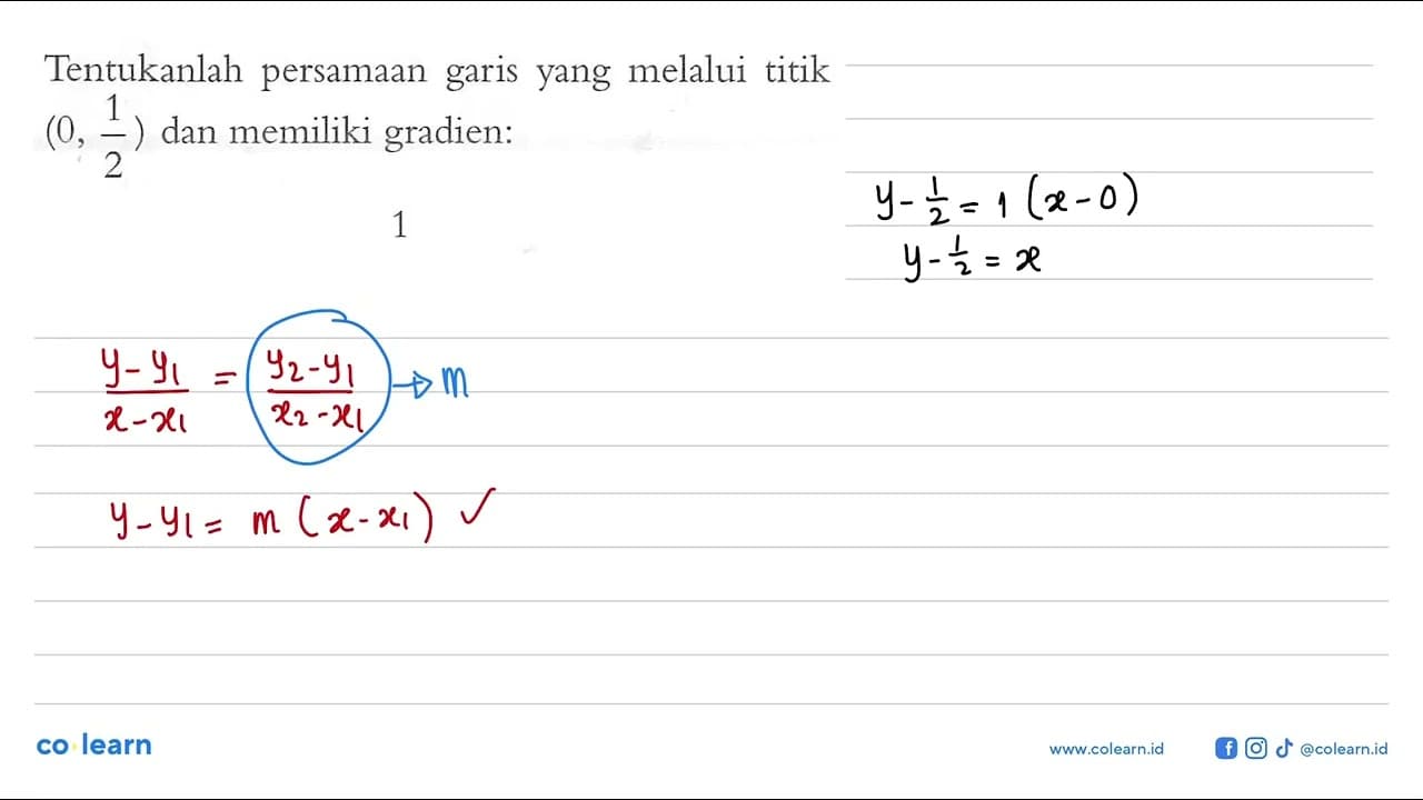 Tentukanlah garis yang melalui titik persamaan (0, 1) dan