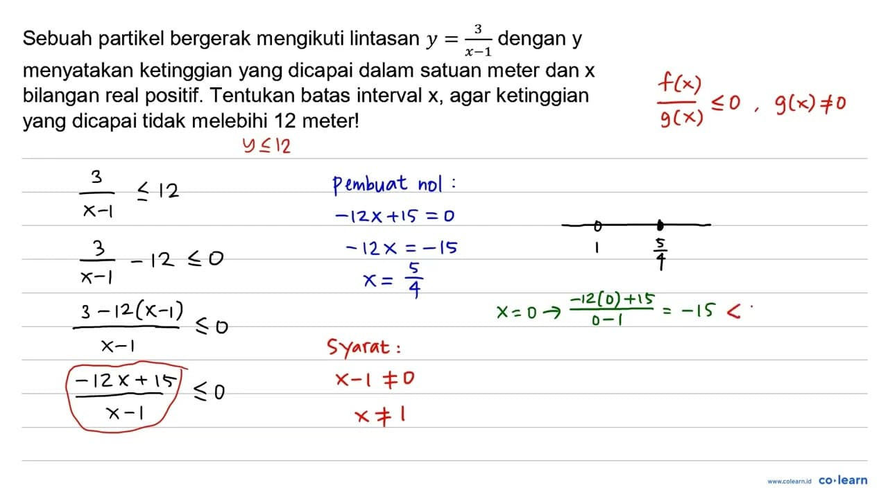 Sebuah partikel bergerak mengikuti lintasan y=(3)/(x-1)