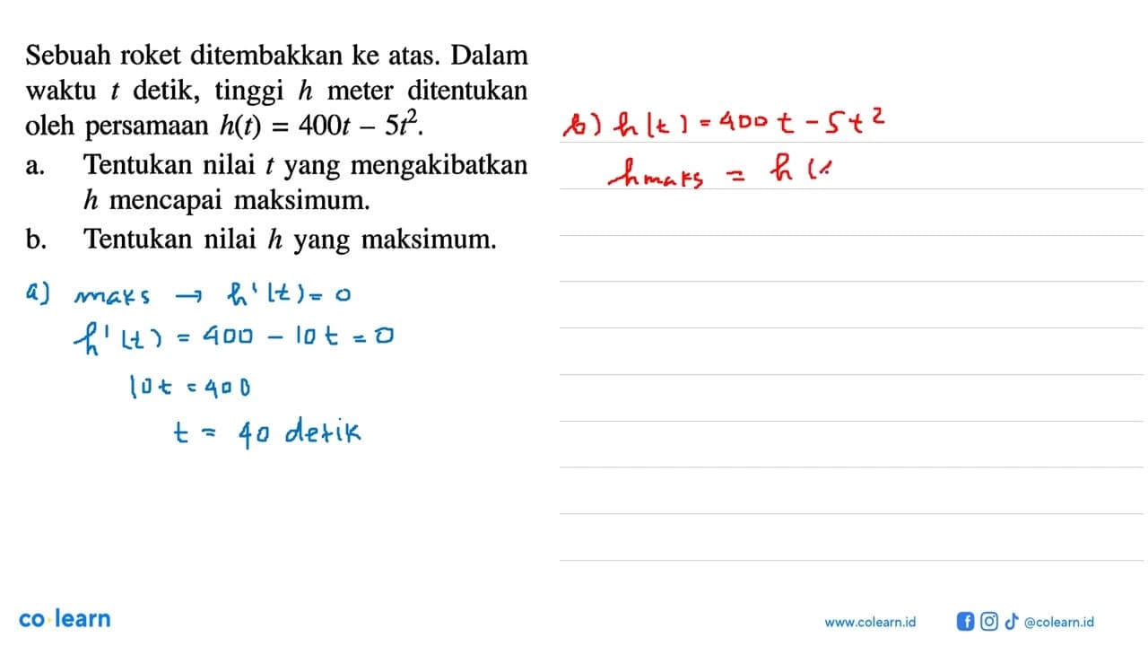 Sebuah roket ditembakkan ke atas. Dalam waktu t detik,