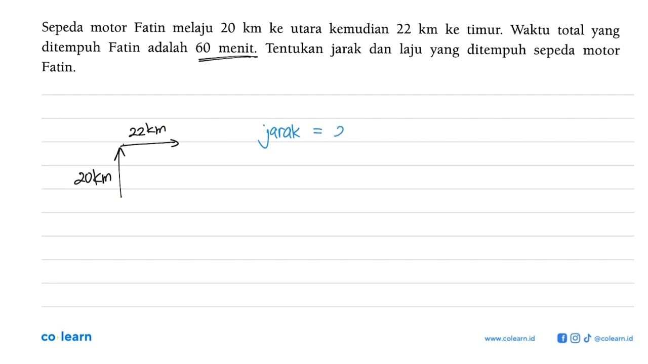 Sepeda motor Fatin melaju 20 km ke utara kemudian 22 km ke