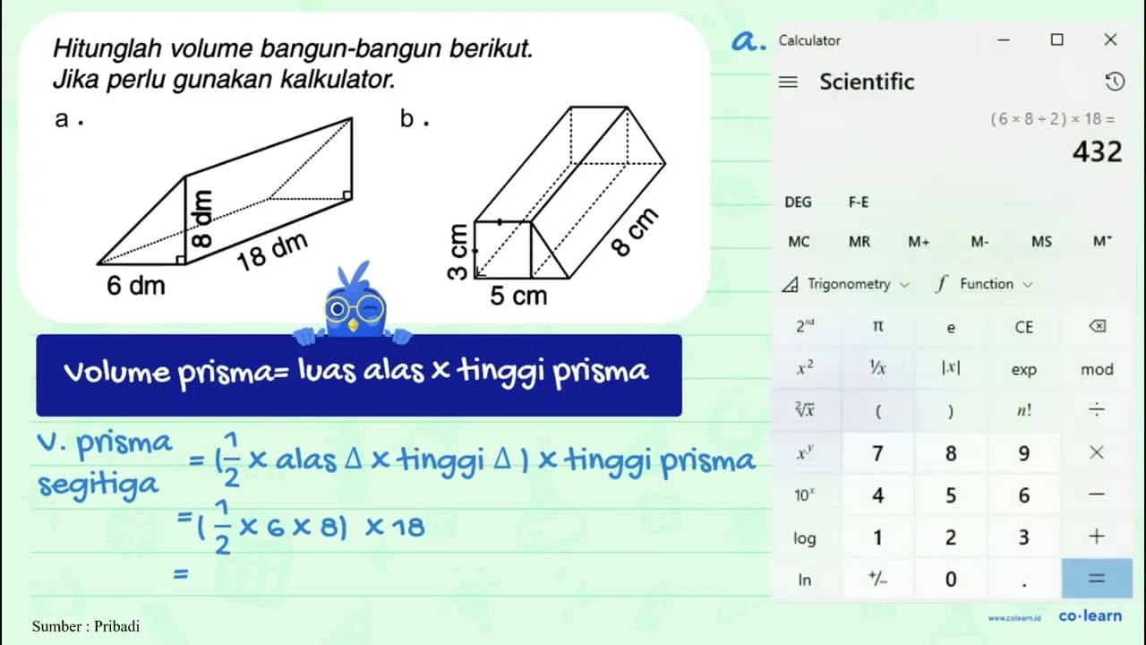 Hitunglah volume bangun-bangun berikut. Jika perlu gunakan