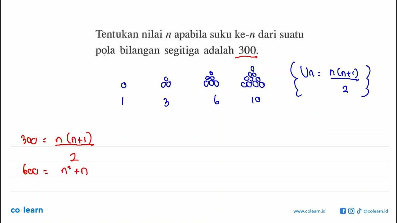 Tentukan nilai n apabila suku ke-n dari suatu pola bilangan