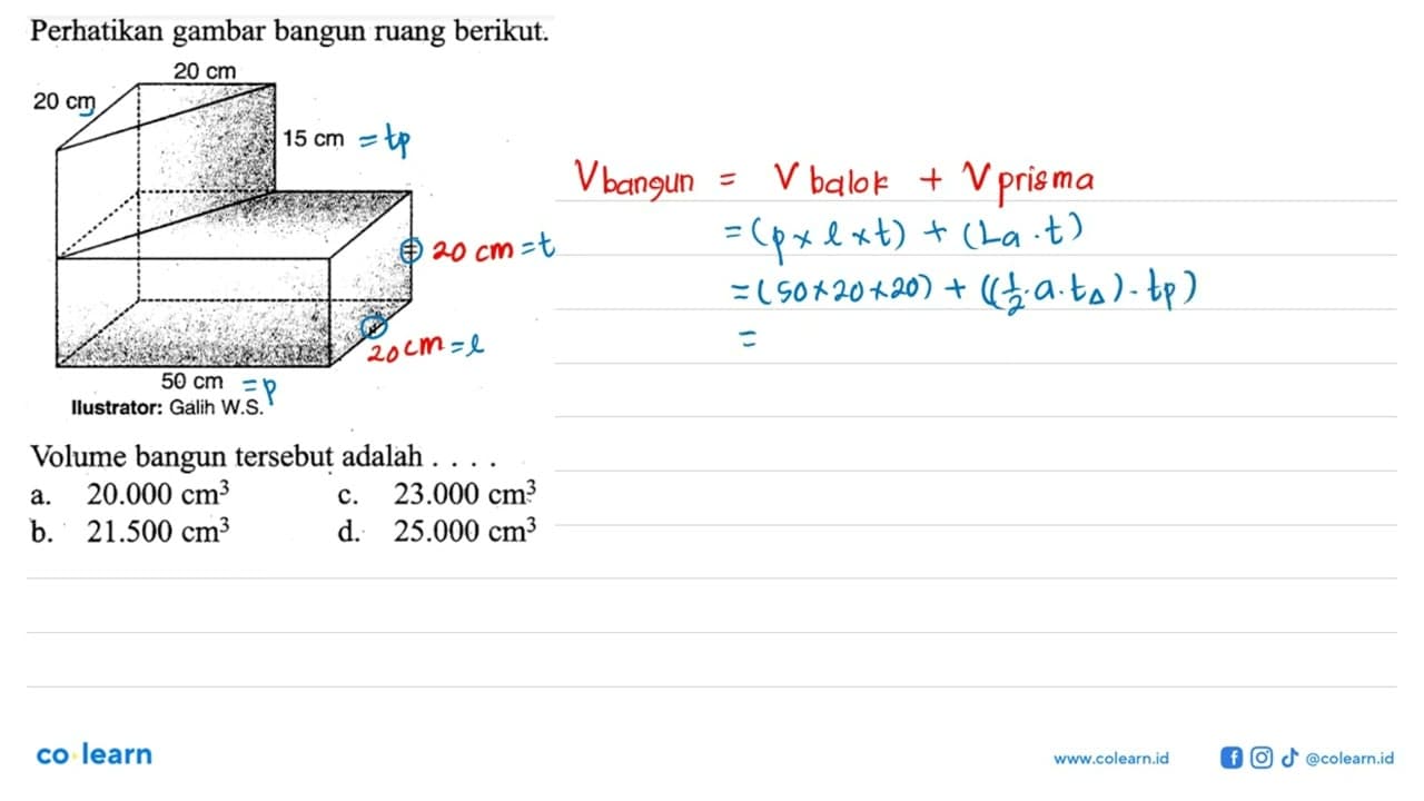 Perhatikan gambar bangun ruang berikut. 20 cm 20 cm 15 cm