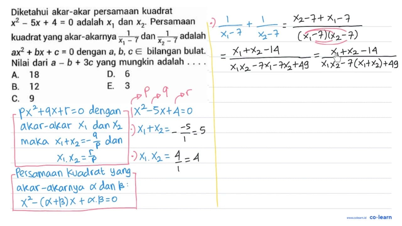 Diketahui akar-akar persamaan kuadrat x^(2)-5 x+4=0 adalah