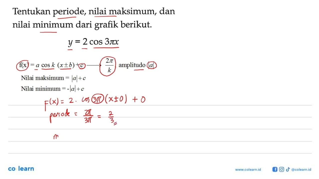 Tentukan periode, nilai maksimum, dan nilai minimum dari