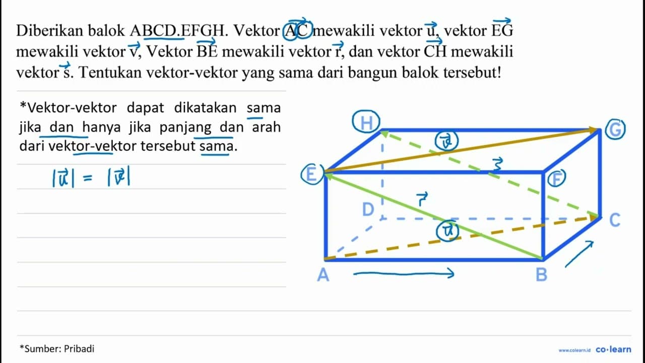 Diberikan balok ABCD.EFGH. Vektor AC mewakili vektor u,