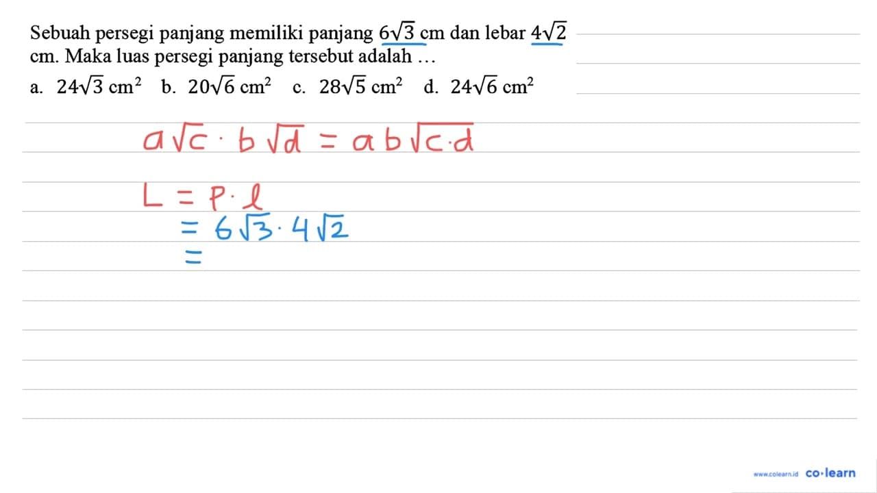 Sebuah persegi panjang memiliki panjang 6 akar(3) cm dan