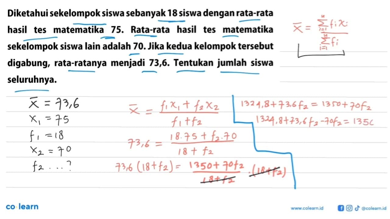 Diketahui sekelompok siswa sebanyak 18 siswa dengan