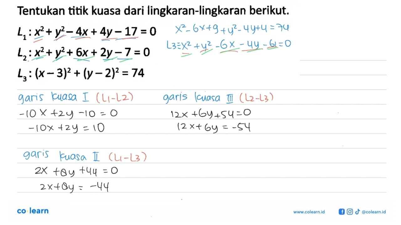 Tentukan titik kuasa dari lingkaran-lingkaran berikut.L1: