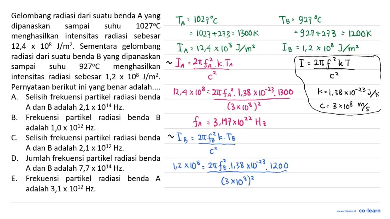 Gelombang radiasi dari suatu benda A yang dipanaskan sampai