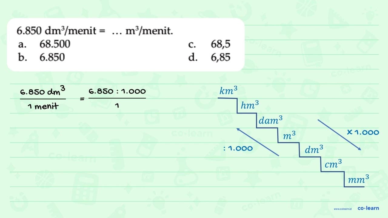 6.850 dm^3 /menit = ... m^3/menit.