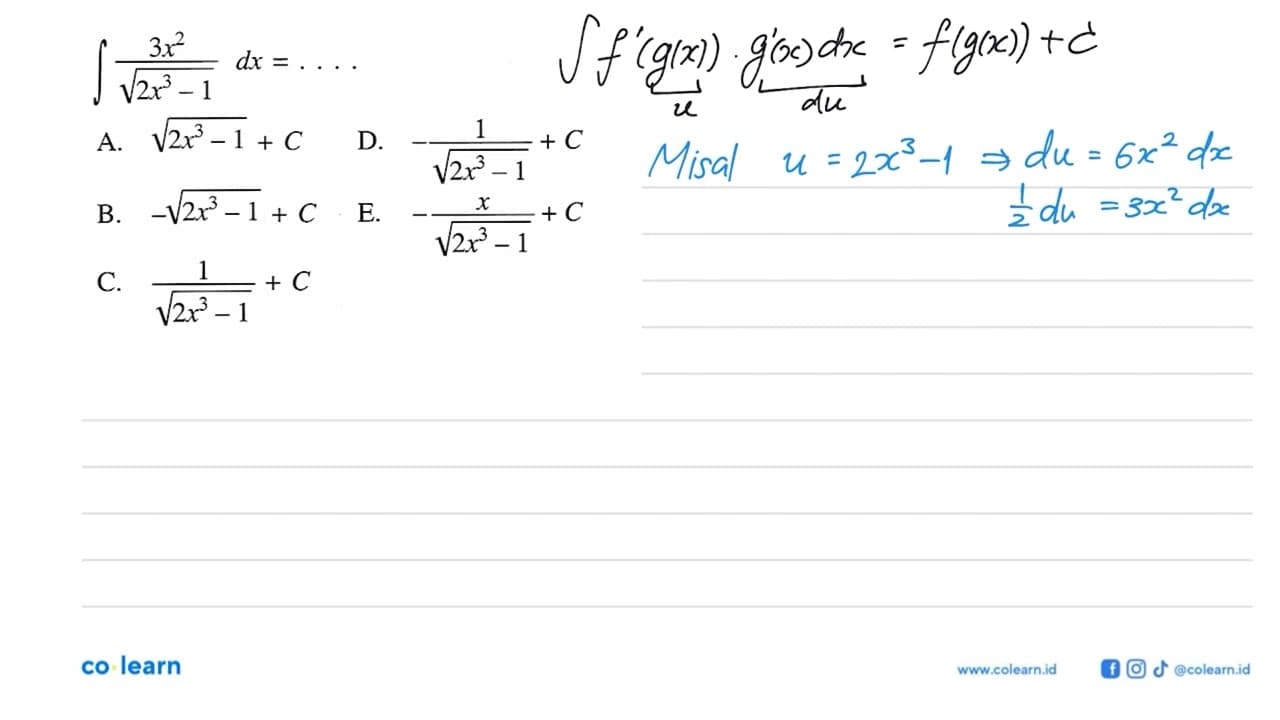 integral (3x^2)/akar(2x^3-1) dx=...