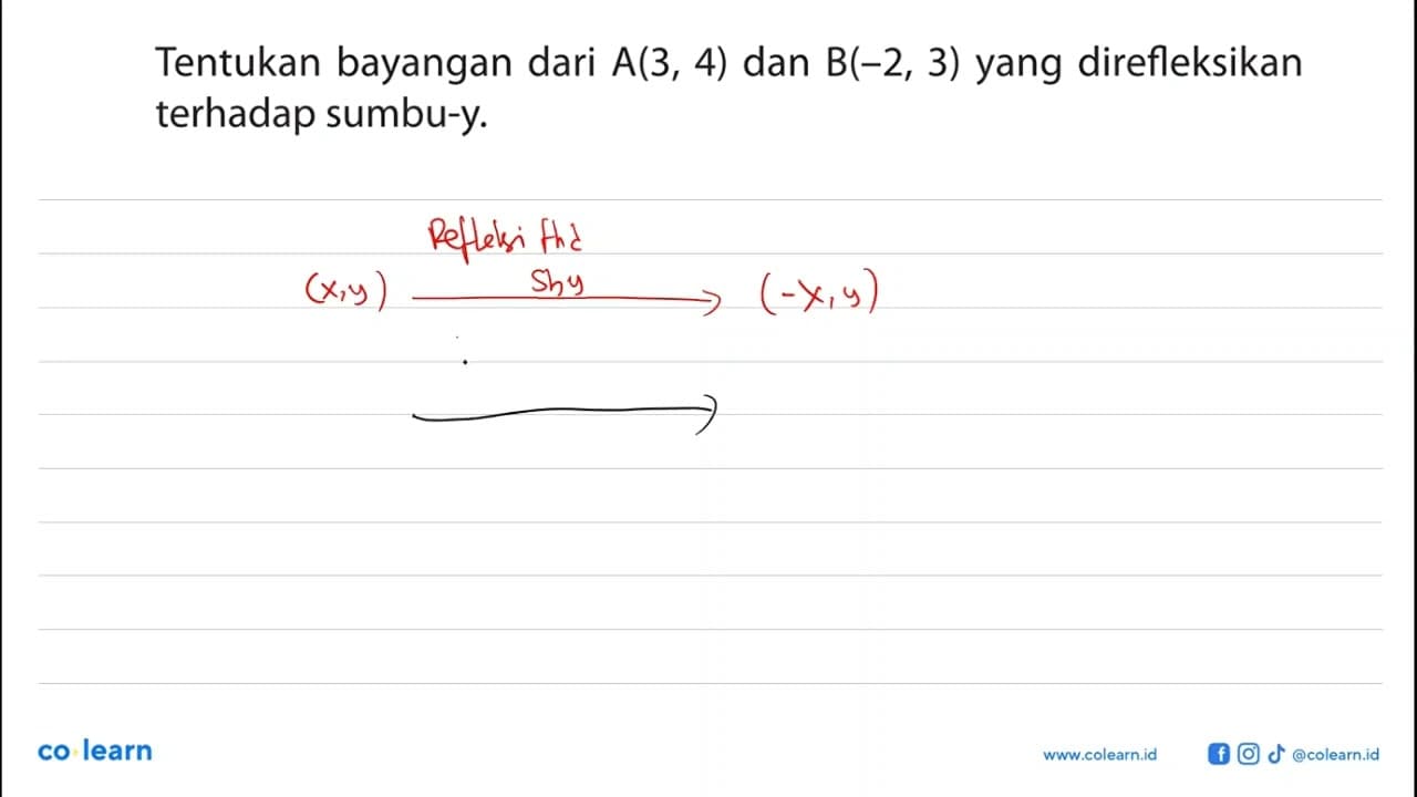 Tentukan bayangan dari A(3, 4) dan B(-2, 3) yang