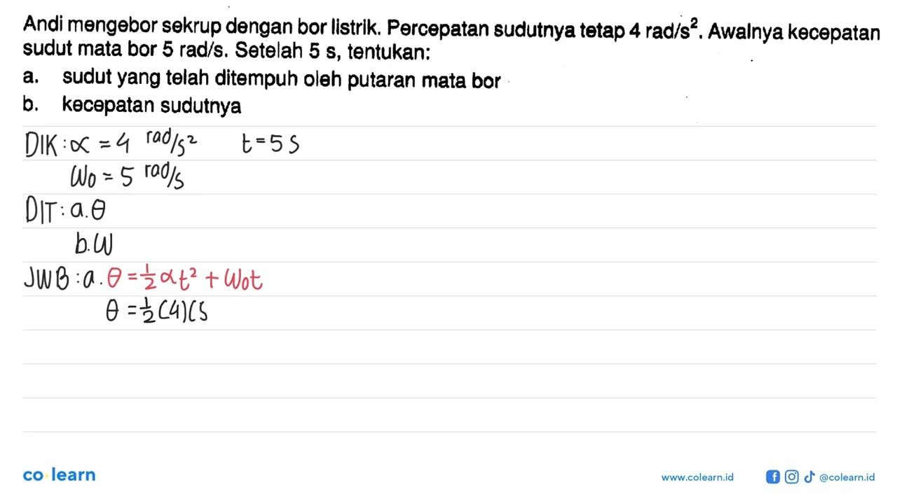 Andi mengebor sekrup dengan bor listrik. Percepatan