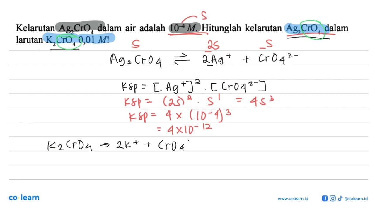 Kelarutan Ag2CrO4 dalam air adalah 10^(-4) M. Hitunglah