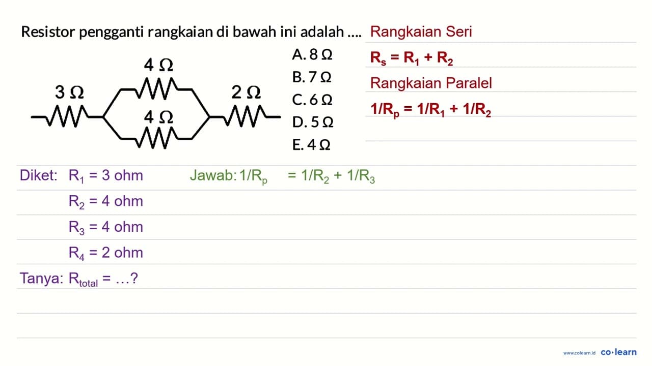 Resistor pengganti rangkaian di bawah ini adalah 4 Ohm 3