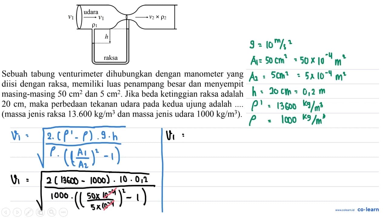 Sebuah tabung venturimeter dihubungkan dengan manometer