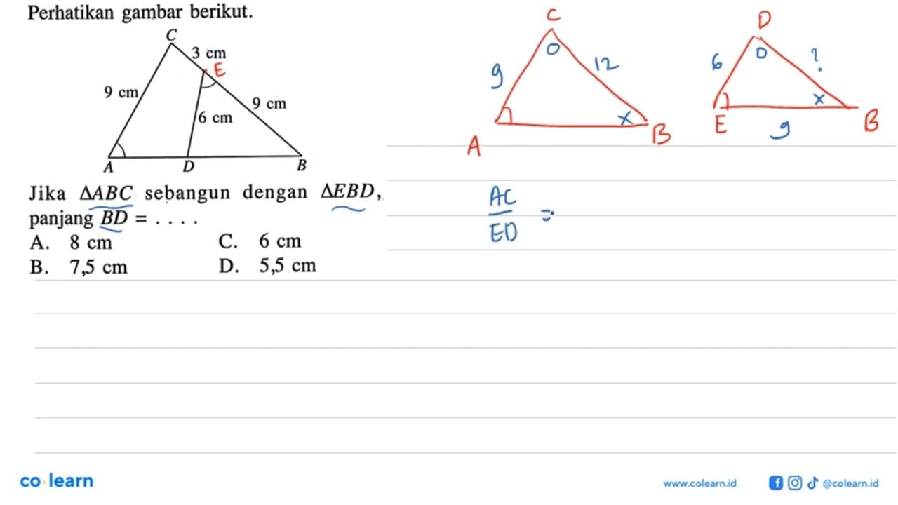 Perhatikan gambar berikut. CADB 9 cm 3 cm 9 cm 6 cmJika