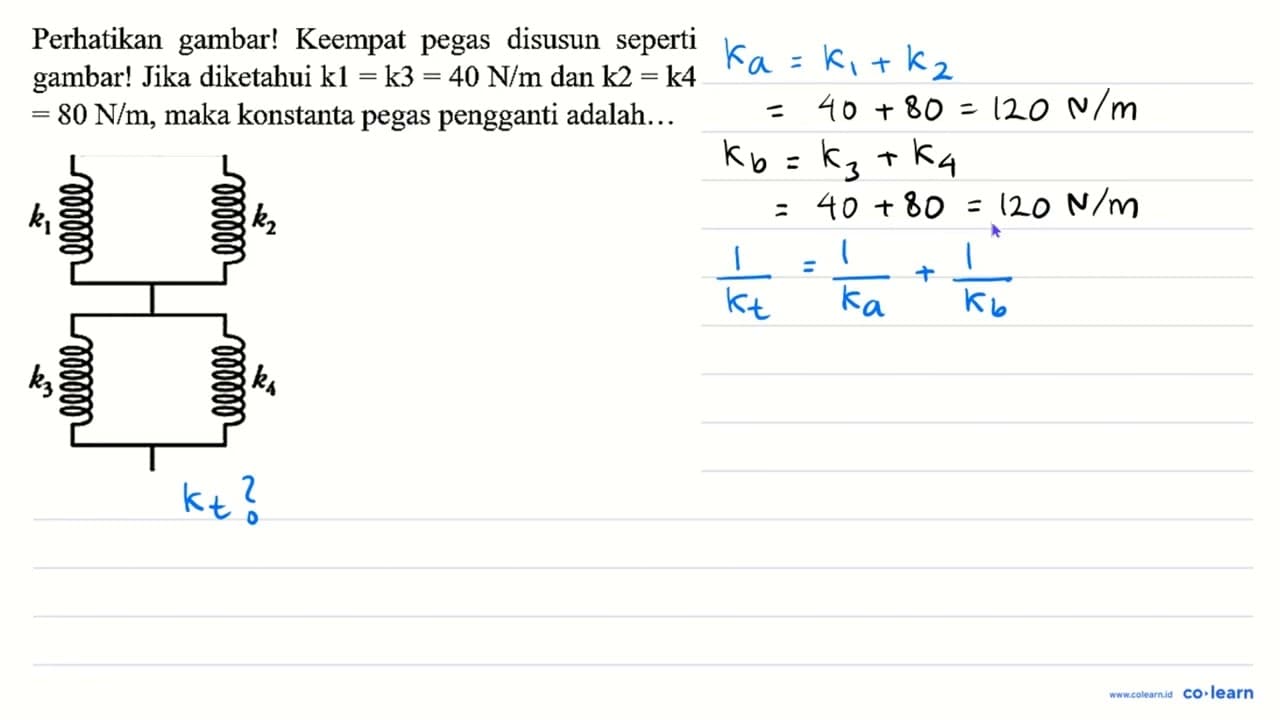 Perhatikan gambar! Keempat pegas disusun seperti gambar!