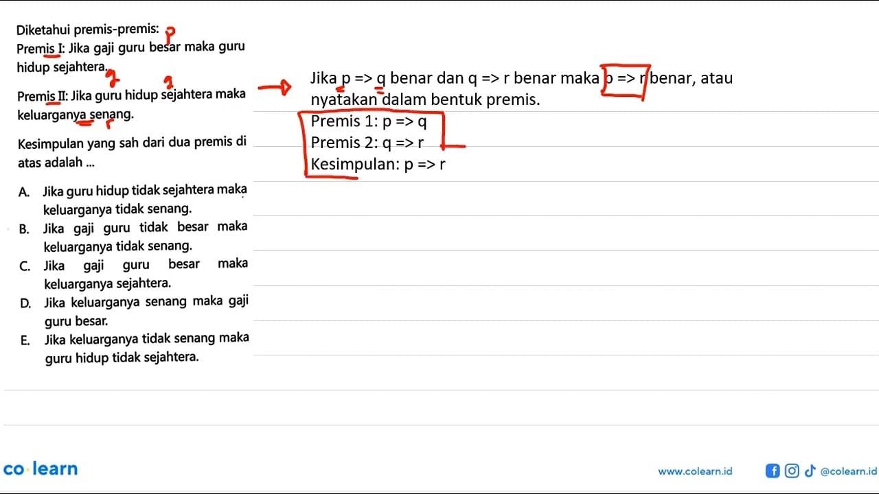 Diketahui premis-premis:Premis I: Jika gaji guru besar maka