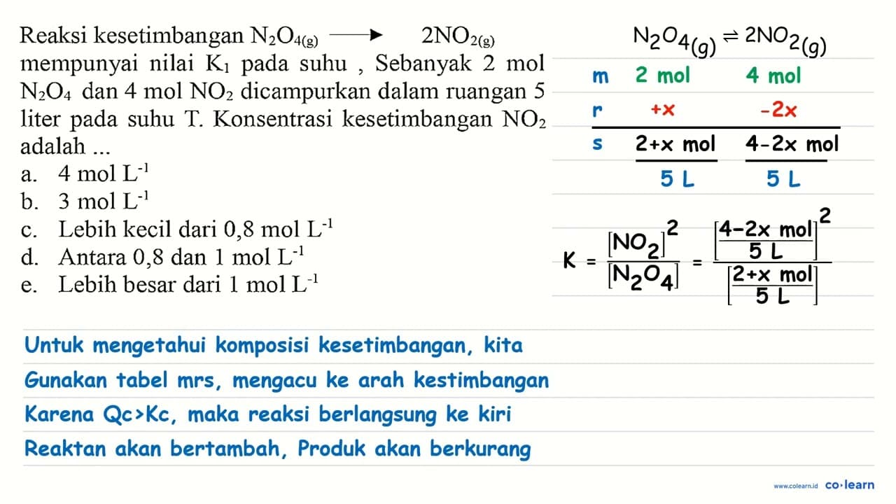 Reaksi kesetimbangan N_(2) O_(4(~g)) longright-> 2