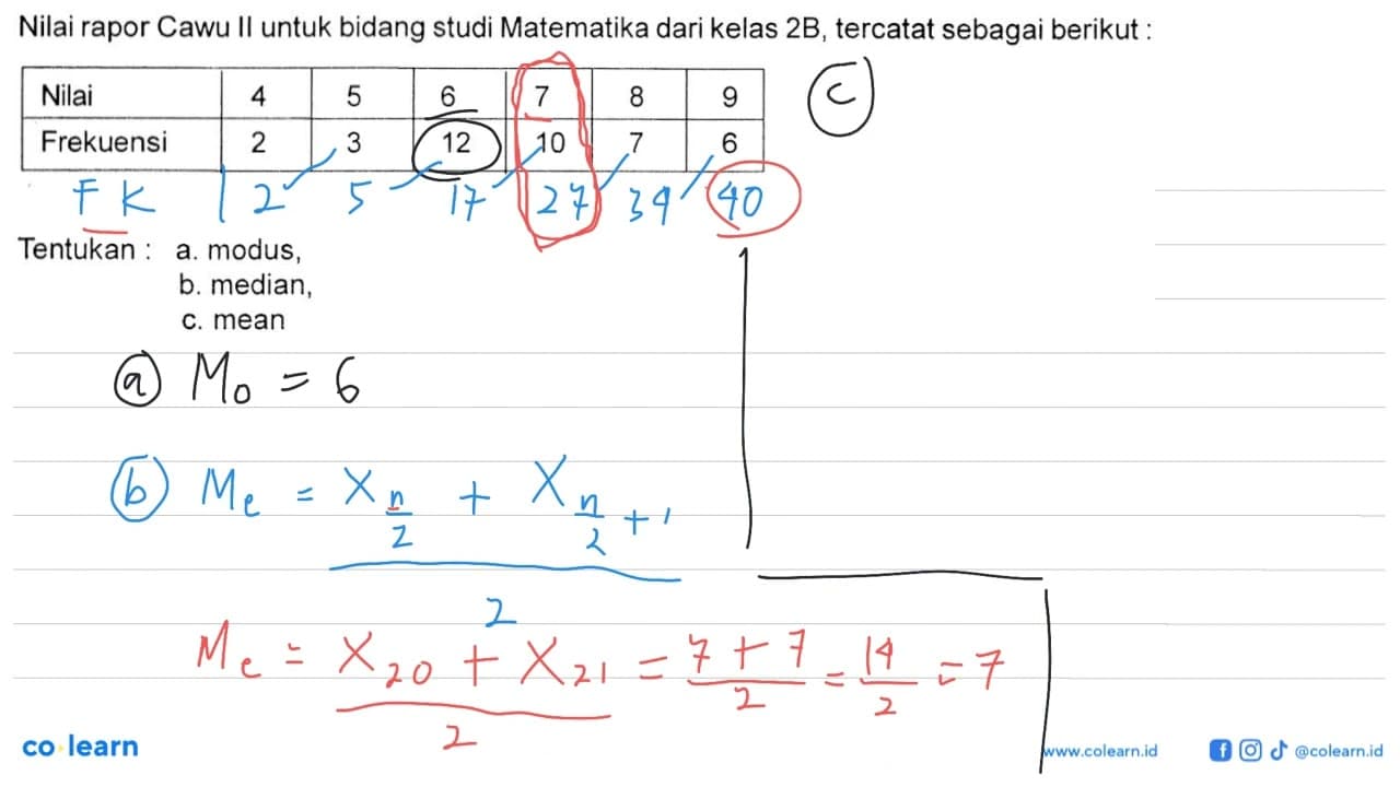 Nilai rapor Cawu II untuk bidang studi Matematika dari