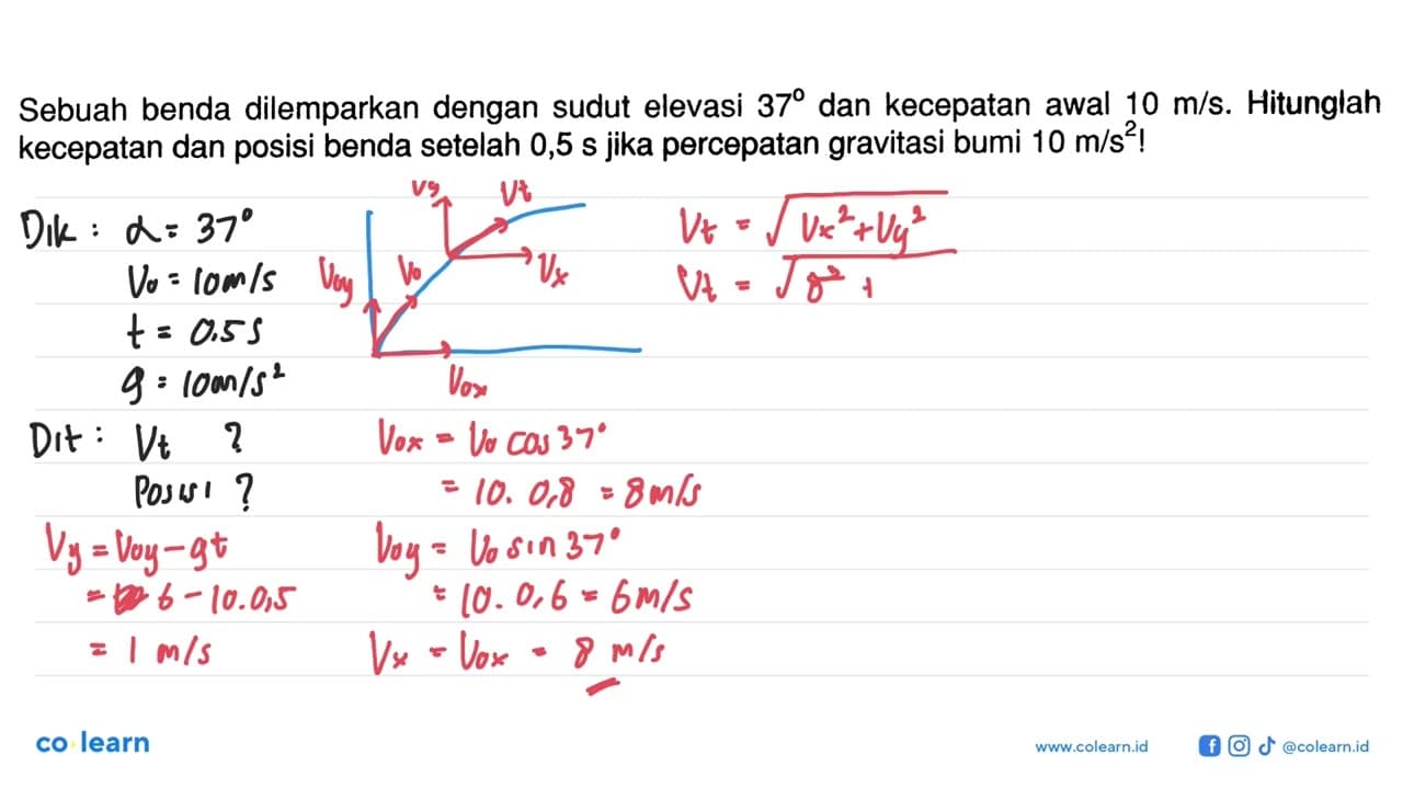 Sebuah benda dilemparkan dengan sudut elevasi 37 dan