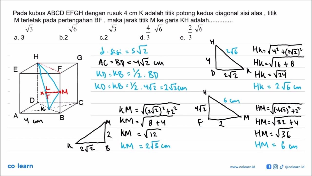 Pada kubus ABCD.EFGH dengan rusuk 4 cm. K adalah titik