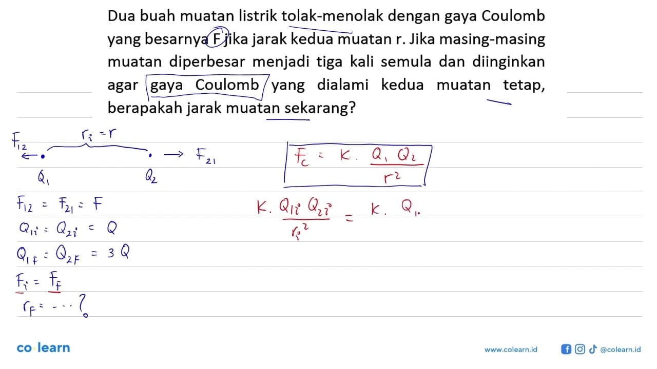 Dua buah muatan listrik tolak-menolak dengan gaya Coulomb